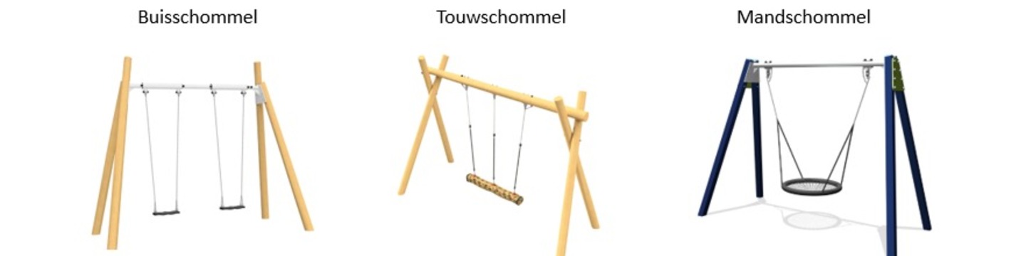 afbeelding van drie verschillende schommels