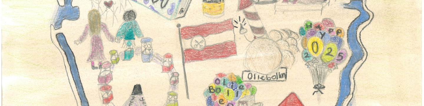 Kindertekening van oud en nieuw in Leiden