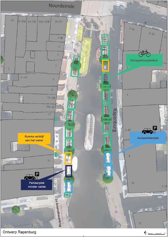 In totaal zijn er straks 142 fietsparkeerplekken op het Rapenburg.