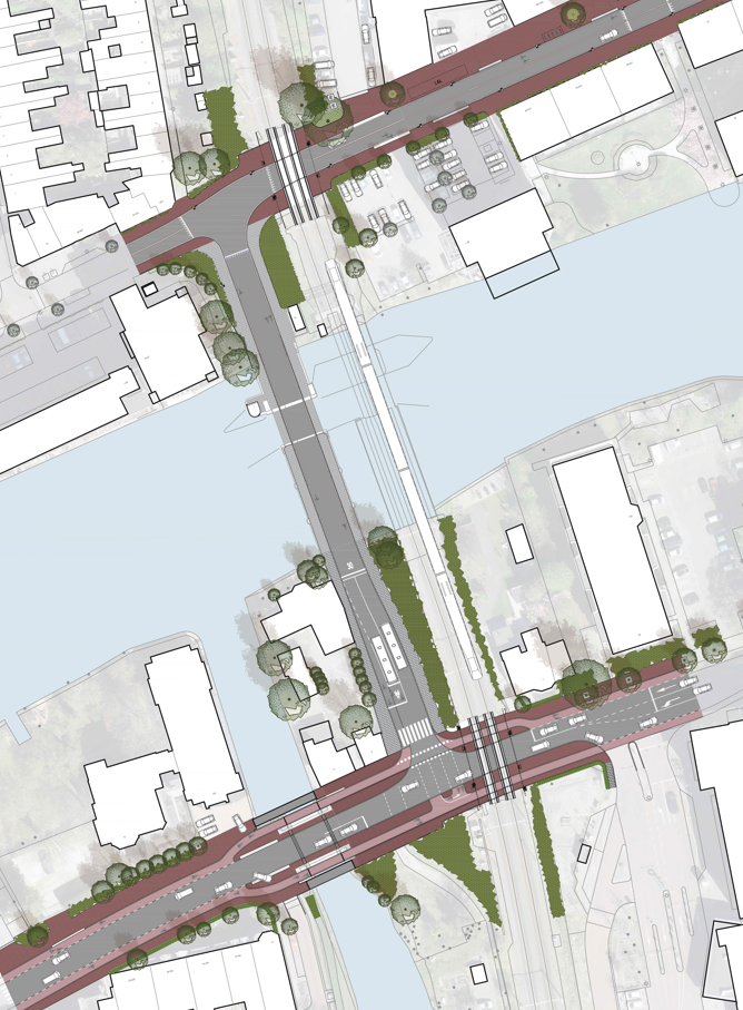 Het schetsontwerp voor de Rijnzichtbrug-Haagweg. 