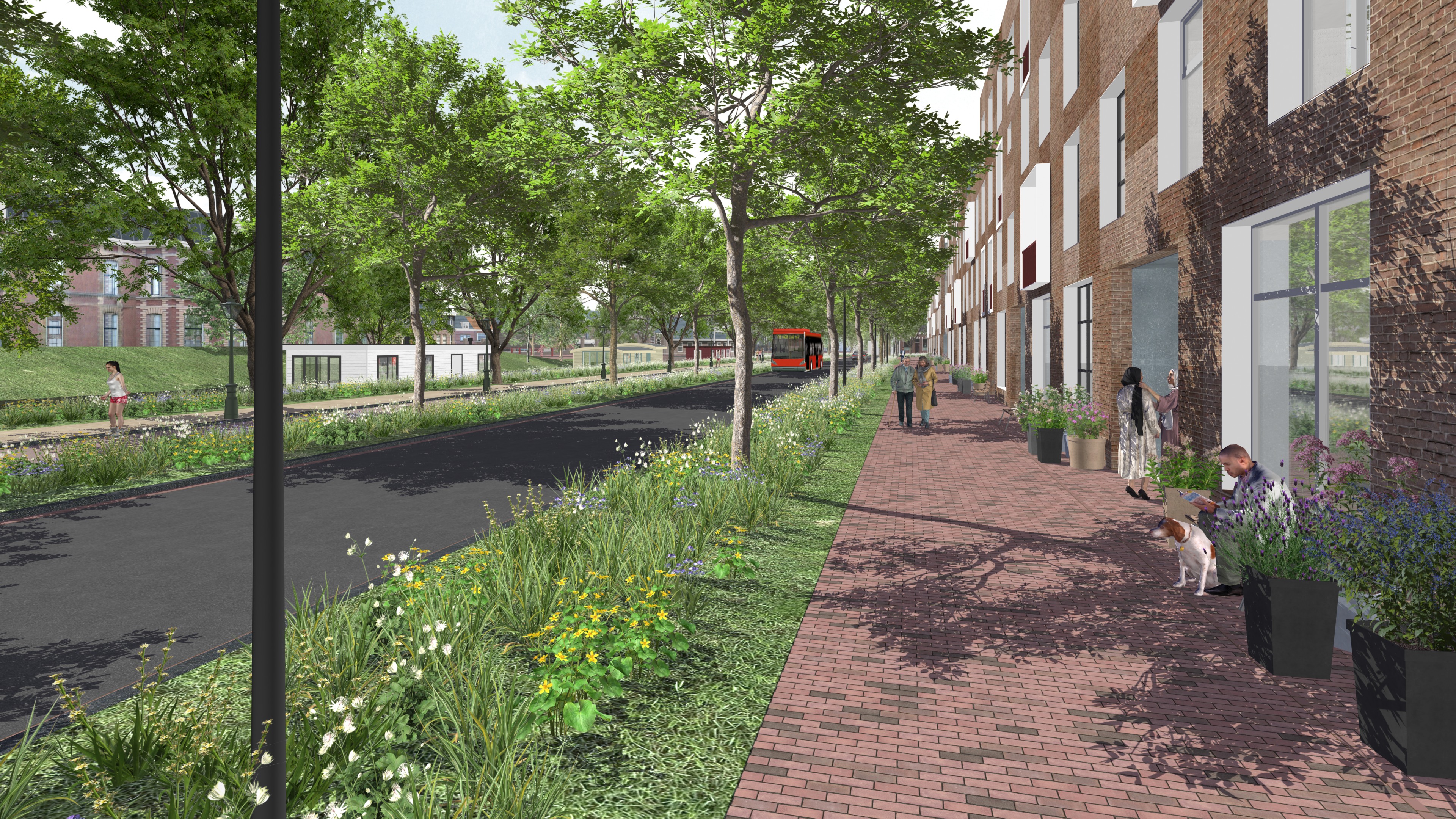 Impressie hoe de Morssingel eruit kan komen te zien. Gezien vanaf de kant van de Plesmanlaan. Rechts ziet u de mogelijke nieuwe gebouwen op de plek Stationsplein 107 en Parkeergarage Morspoort. 